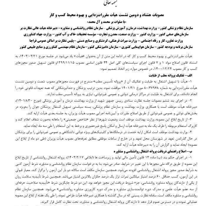 مصوبات جلسه هشتاد و دوم هیات مقررات زدایی و بهبود کسب و کار لغو شد!