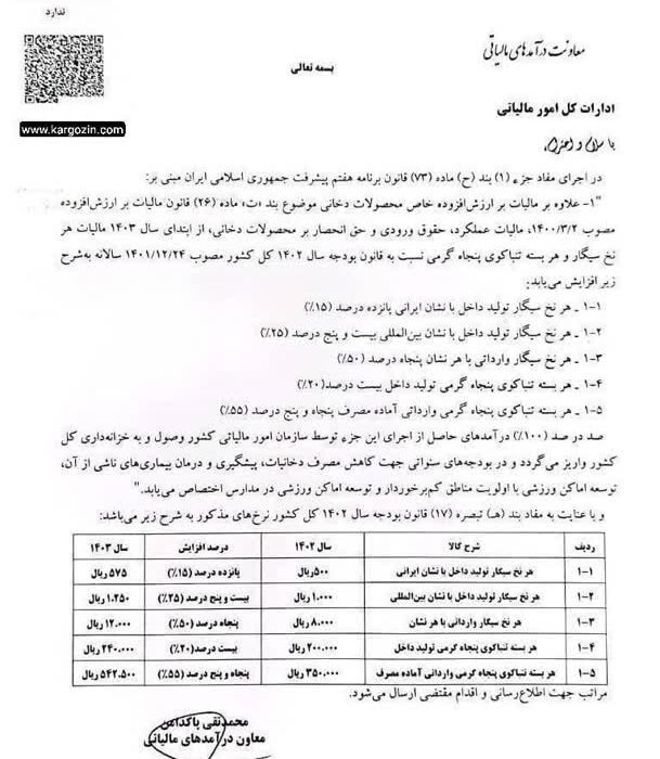 افزایش مالیات بر دخانیات از سوی سازمان امور مالیاتی